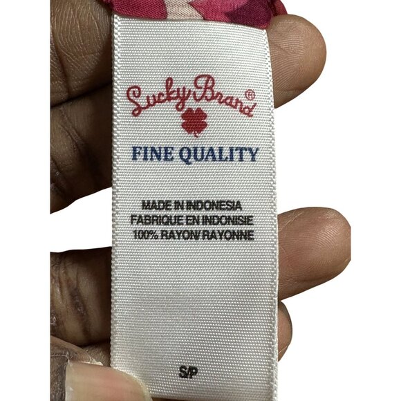 Lucky Brand Womens Peasant Boho Sheer Top Sz S Feather Print Braided Neck - Picture 5 of 12